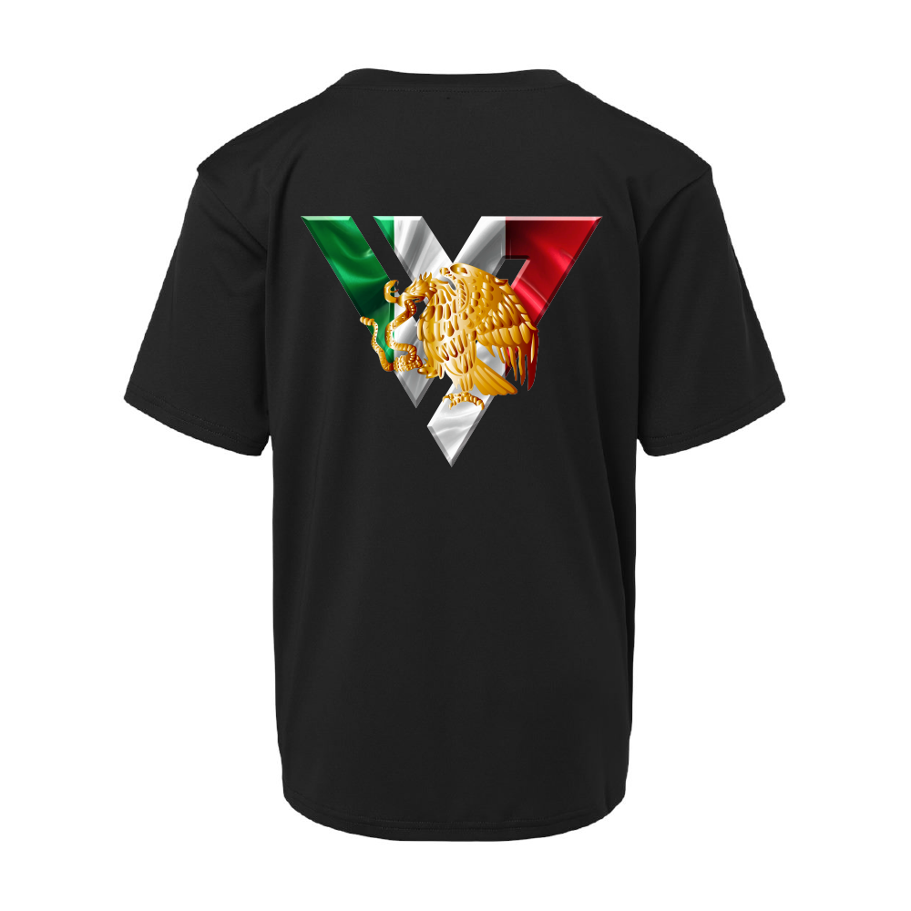 VARGAS BOXING PERFORMANCE TEE - YOUTH MEX FLAG - BLACK