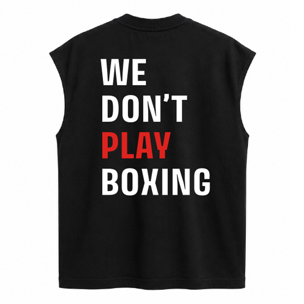 "WE DON'T PLAY BOXING" OVERSIZED TANK - BLACK