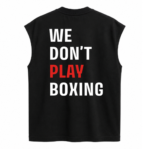 "WE DON'T PLAY BOXING" OVERSIZED TANK - BLACK