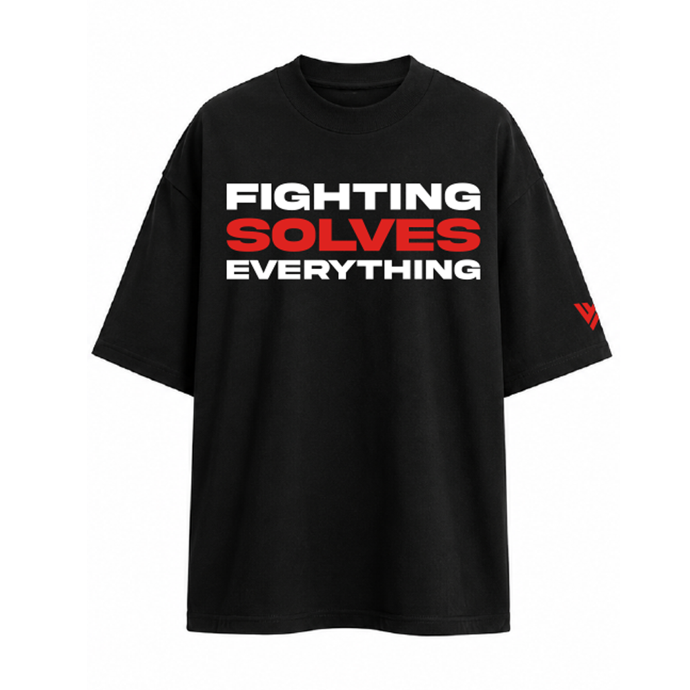 "FIGHTING SOLVES EVERYTHING" OVERSIZED TEE - BLACK